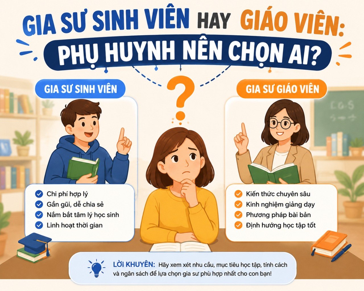 Gia sư sinh viên hay giáo viên: phụ huynh nên chọn ai?